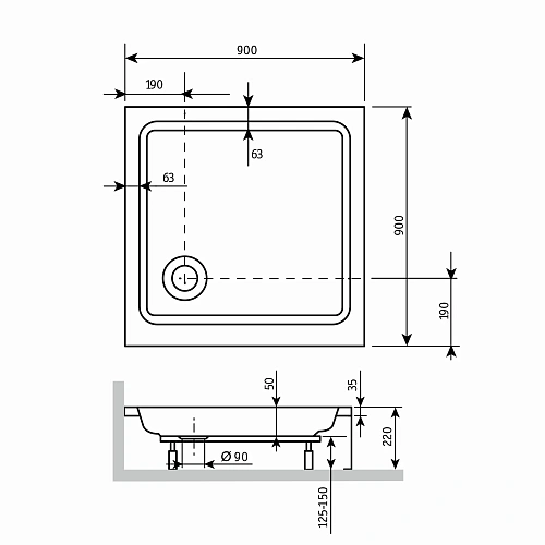 Душевой поддон RGW Acryl STYLE 900x900 мм 16180199-11 квадратный белый Душевой поддон RGW Acryl STYLE 900x900 мм 16180199-11 квадратный белый