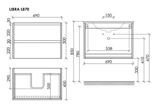 Тумба под раковину Sancos Libra LB70EG 690х450х500 дуб галифакс натуральный, подвесная Тумба под раковину Sancos Libra LB70EG 690х450х500 дуб галифакс натуральный, подвесная