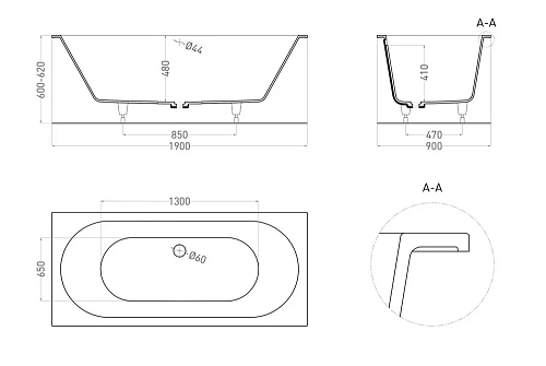 Ванна из искусственного камня Salini ORNELLA AXIS 190х90 покраска по RAL полностью 103422MF S-Stone Ванна из искусственного камня Salini ORNELLA AXIS 190х90 покраска по RAL полностью 103422MF S-Stone
