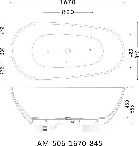 Ванна отдельностоящая ARTMAX AM-506-1670-845 акриловая Ванна отдельностоящая ARTMAX AM-506-1670-845 акриловая