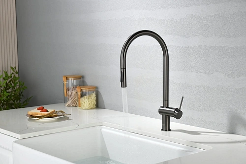 Смеситель для кухни AQUAme Cucina AQM9901GM с выдвижным изливом, металл Смеситель для кухни AQUAme Cucina AQM9901GM с выдвижным изливом, металл