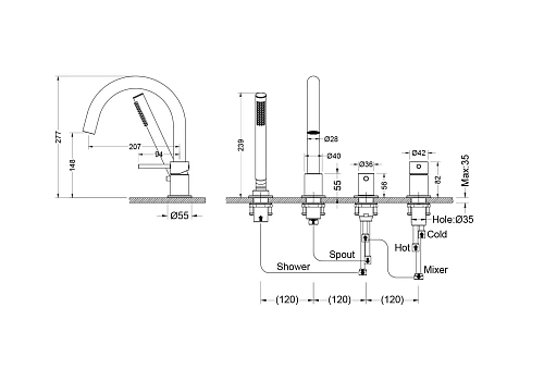 Смеситель на борт ванны Aquatek Европа AQ1348BGM черный хром шлифованный Смеситель на борт ванны Aquatek Европа AQ1348BGM черный хром шлифованный