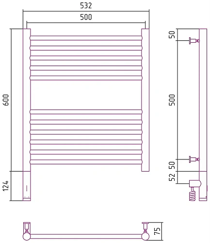 Полотенцесушитель электрический Сунержа Богема 3.0 прямая 600х500 МЭМ левый 30-5804-6050 Матовый бел Полотенцесушитель электрический Сунержа Богема 3.0 прямая 600х500 МЭМ левый 30-5804-6050 Матовый бел