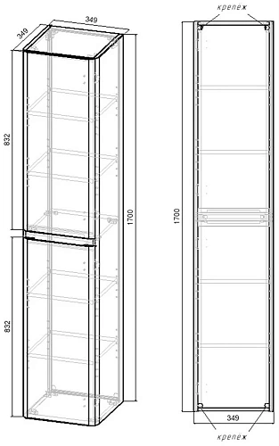 Шкаф-пенал Vincea Vico VSC-2V170VO 1700x350x350, V.Oak Шкаф-пенал Vincea Vico VSC-2V170VO 1700x350x350, V.Oak