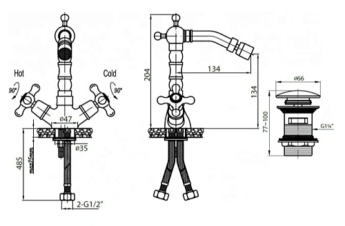 Смеситель для биде CEZARES RETRO-C-BS2-01 Смеситель для биде CEZARES RETRO-C-BS2-01