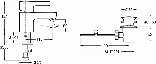 Смеситель для раковины Jacob Delafon Viteo E15412-CP с донным клапаном Смеситель для раковины Jacob Delafon Viteo E15412-CP с донным клапаном