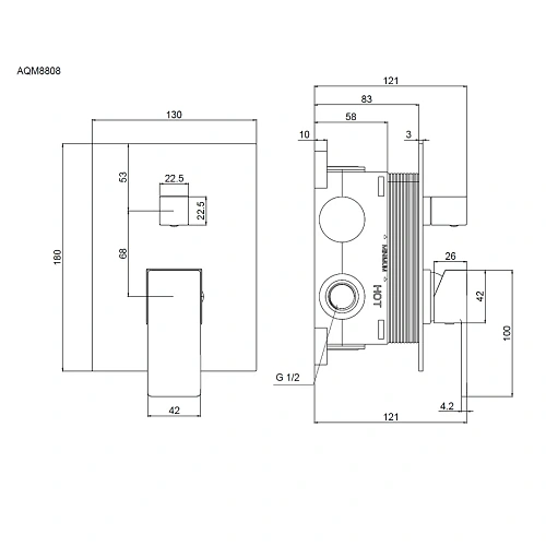 Смеситель для душа AQUAme Savona AQM8808MB встраиваемый, черный матовый Смеситель для душа AQUAme Savona AQM8808MB встраиваемый, черный матовый