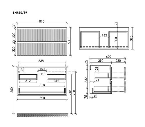 Тумба под раковину SANCOS Snob SNR90/39SM R 890х390х500 Doha Soft подвесная Тумба под раковину SANCOS Snob SNR90/39SM R 890х390х500 Doha Soft подвесная