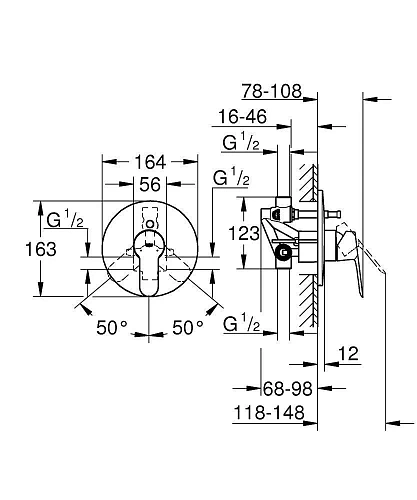 Смеситель для душа GROHE BauEdge (внешняя и встраиваемая части), хром (29079000) Смеситель для душа GROHE BauEdge (внешняя и встраиваемая части), хром (29079000)