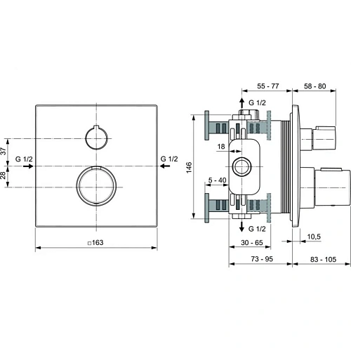 Смеситель для душа Ideal Standard Ceratherm C100 A6956A2 термостатический встраиваемый Смеситель для душа Ideal Standard Ceratherm C100 A6956A2 термостатический встраиваемый