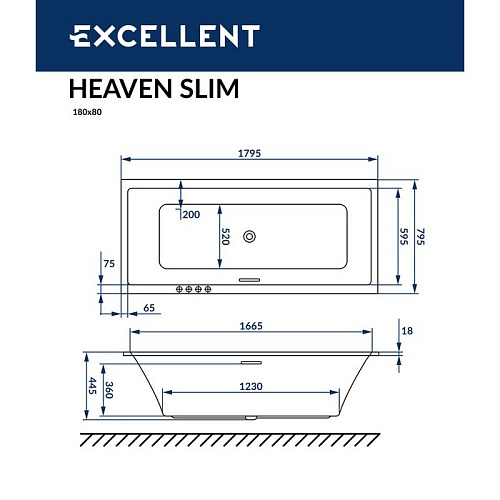 Акриловая ванна EXCELLENT Heaven Slim 180x80 WAEX.HEV18WHS Акриловая ванна EXCELLENT Heaven Slim 180x80 WAEX.HEV18WHS