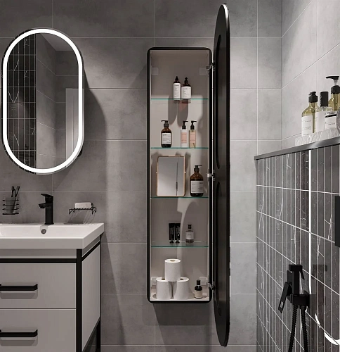 Шкаф-пенал STWORKI Мальмё МВК076 45, с подсветкой, черный 541644 Шкаф-пенал STWORKI Мальмё МВК076 45, с подсветкой, черный 541644