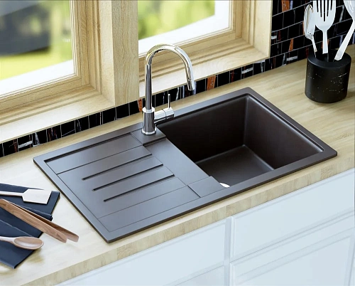Кухонная мойка Aquaton Верона 1A710032VR220 из литого мрамора, прямоугольная, с крылом, песочная Кухонная мойка Aquaton Верона 1A710032VR220 из литого мрамора, прямоугольная, с крылом, песочная