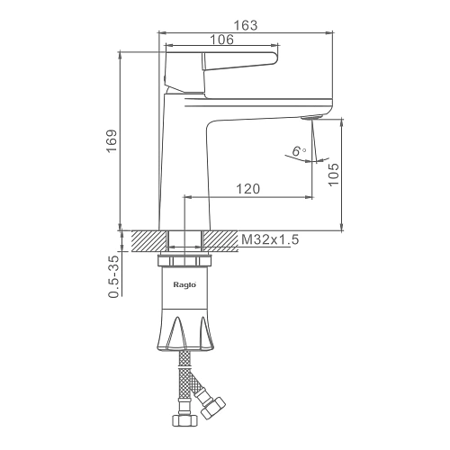 Смеситель для раковины Raglo R32.10.09, графит Смеситель для раковины Raglo R32.10.09, графит