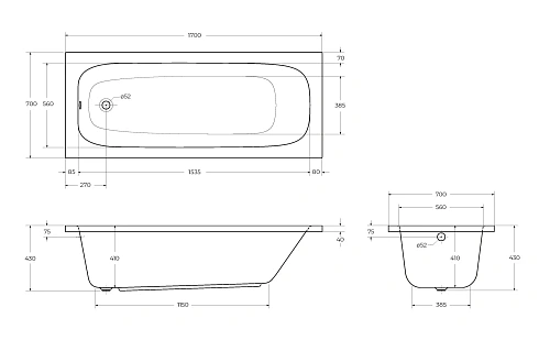 Акриловая ванна CEZARES ECO-170-70-41-W37 1700x700 белый Акриловая ванна CEZARES ECO-170-70-41-W37 1700x700 белый
