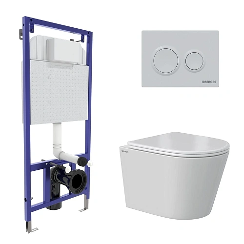 Комплект инсталляции BERGES NOVUM с клавишей смыва O1 белая, унитазом VITA Rimless 49 см и сиденьем микролифт, быстросъём 043379 Комплект инсталляции BERGES NOVUM с клавишей смыва O1 белая, унитазом VITA Rimless 49 см и сиденьем микролифт, быстросъём 043379
