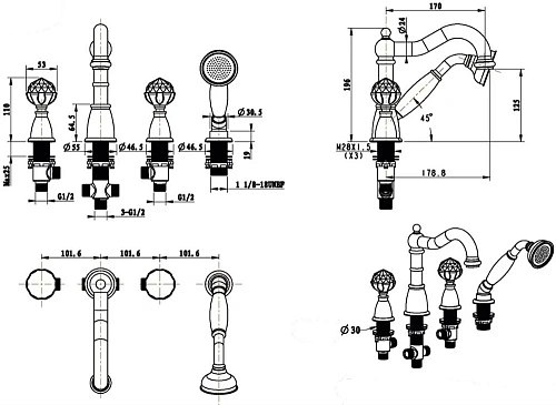 Смеситель на борт ванны Boheme IMPERIALE 392 Смеситель на борт ванны Boheme IMPERIALE 392