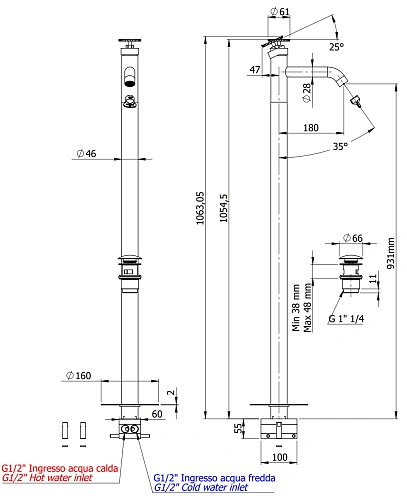 Смеситель для раковины Remer Chrono CH18RP, медь брашированная Смеситель для раковины Remer Chrono CH18RP, медь брашированная