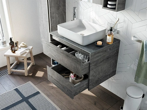 Тумба с раковиной STWORKI Карлстад 75 дуб рошелье, роверелла, с отверстием для смесителя в столешниц 427809 Тумба с раковиной STWORKI Карлстад 75 дуб рошелье, роверелла, с отверстием для смесителя в столешниц 427809