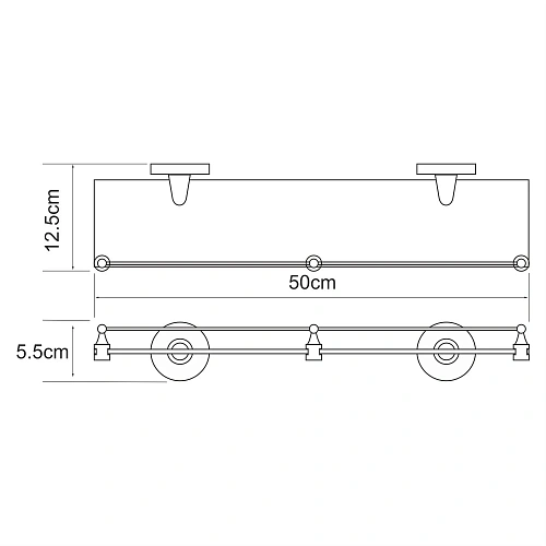 Полка WasserKRAFT Rhein K-6244 стеклянная с бортиком хром Полка WasserKRAFT Rhein K-6244 стеклянная с бортиком хром