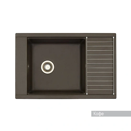 Кухонная мойка Aquaton Делия 78 1A715132DE280 из литого мрамора, прямоугольная, с крылом кофе Кухонная мойка Aquaton Делия 78 1A715132DE280 из литого мрамора, прямоугольная, с крылом кофе