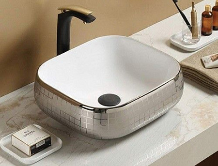 Раковина CeramaLux 78321 накладная, белый/серый