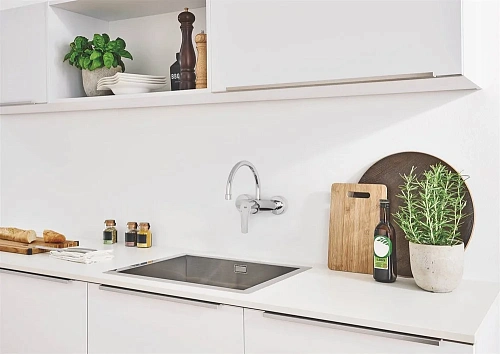 Смеситель для кухни GROHE Eurosmart 2021, настенный монтаж, высокий излив, вынос 245 мм, хром (32482 32482003 Смеситель для кухни GROHE Eurosmart 2021, настенный монтаж, высокий излив, вынос 245 мм, хром (32482 32482003