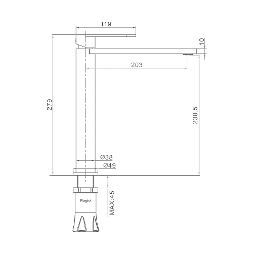 Смеситель для раковины Raglo R10.15.03, сатин золотой Смеситель для раковины Raglo R10.15.03, сатин золотой