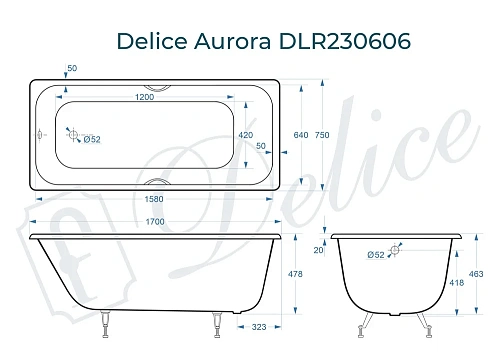 Ванна чугунная Delice Aurora 1700х750 DLR230606 Ванна чугунная Delice Aurora 1700х750 DLR230606