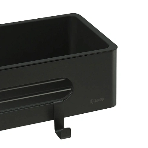 Полка Lemark SHELF LINE с крючками, черный/ вставка-пластик черный 9772044 Полка Lemark SHELF LINE с крючками, черный/ вставка-пластик черный 9772044