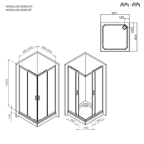 Душевой уголок AM.PM Gem W90G-403-9090MT 90x90 хром матовый, стекло прозрачное Душевой уголок AM.PM Gem W90G-403-9090MT 90x90 хром матовый, стекло прозрачное