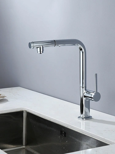 Смеситель для кухни AQUAme Cucina AQM9903CR с выдвижным изливом, с подключением к фильтру с питьевой водой, хром Смеситель для кухни AQUAme Cucina AQM9903CR с выдвижным изливом, с подключением к фильтру с питьевой водой, хром