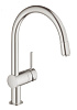 Картинка анонса товара «смеситель для кухни grohe vento с выдвижным c-образным изливом, суперсталь (30434dc0)»