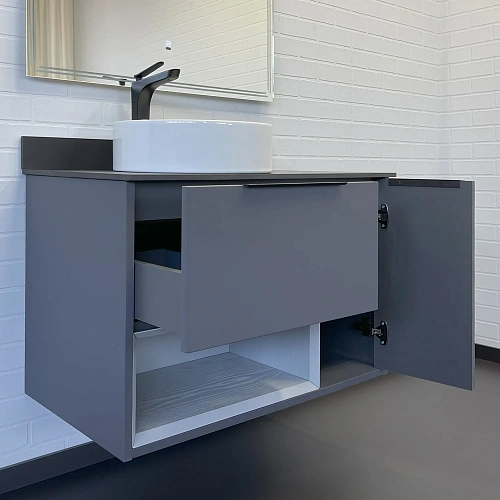 Тумба с раковиной Comforty Джанкой 90 00-00017878 антрацит с черной столешницей и раковина 9111 Тумба с раковиной Comforty Джанкой 90 00-00017878 антрацит с черной столешницей и раковина 9111