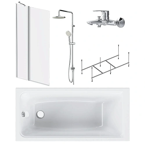 Акриловая ванна AM.PM Gem W90ASET-150D3W5 150x70 с каркасом, шторкой на ванну, смесителем и душевой Акриловая ванна AM.PM Gem W90ASET-150D3W5 150x70 с каркасом, шторкой на ванну, смесителем и душевой