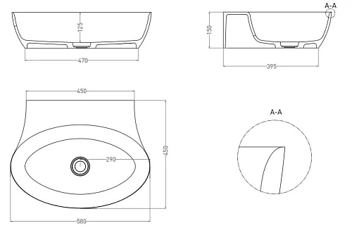 Раковина Salini ALDA WALL 02 покраска по RAL полностью 140312GF 580x450 накладная S-Sense Раковина Salini ALDA WALL 02 покраска по RAL полностью 140312GF 580x450 накладная S-Sense