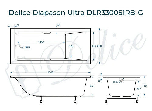 Ванна из искусственного камня Delice Diapason Ultra 170х80 DLR330051RB-G с узким бортом глянцевая с черными ручками Ванна из искусственного камня Delice Diapason Ultra 170х80 DLR330051RB-G с узким бортом глянцевая с черными ручками