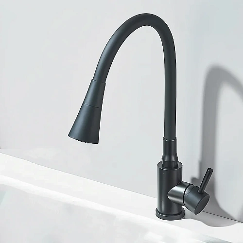 Смеситель для кухни BOCH MANN MIA B BM10421 из нержавеющей стали с гибким изливом, черный Смеситель для кухни BOCH MANN MIA B BM10421 из нержавеющей стали с гибким изливом, черный