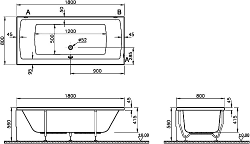 Акриловая ванна Vitra Neon 180x80 52540001000 Акриловая ванна Vitra Neon 180x80 52540001000