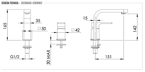 Смеситель для раковины Remer Absolute AU57 Смеситель для раковины Remer Absolute AU57