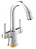 Картинка анонса товара «смеситель для раковины grohe grandera с донным клапаном и поворотным изливом, хром/золото (21107ig0)»
