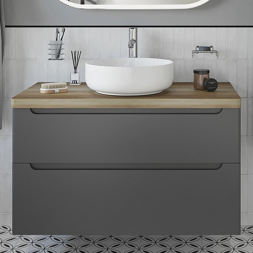Тумба с раковиной STWORKI Берген 100 серая со светлой столешницей, Moon 1 549578 Тумба с раковиной STWORKI Берген 100 серая со светлой столешницей, Moon 1 549578