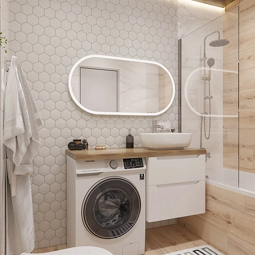 Комплект мебели STWORKI Берген 60 белая со светлой столешницей 122, раковина Moduo 50 Square, L 5497 549711 Комплект мебели STWORKI Берген 60 белая со светлой столешницей 122, раковина Moduo 50 Square, L 5497 549711