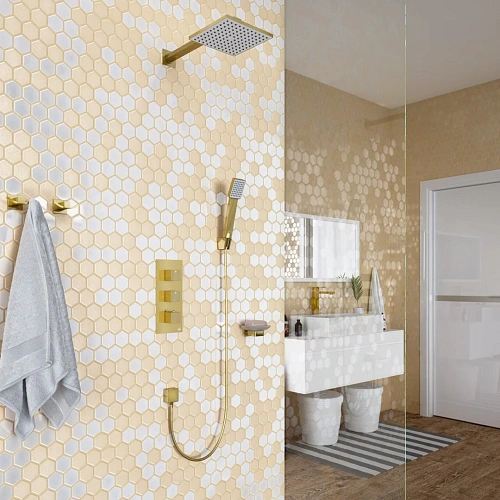 Душевая система Timo Tetra-thermo SX-0179/17SM встраиваемая с термостатом золото матовое Душевая система Timo Tetra-thermo SX-0179/17SM встраиваемая с термостатом золото матовое