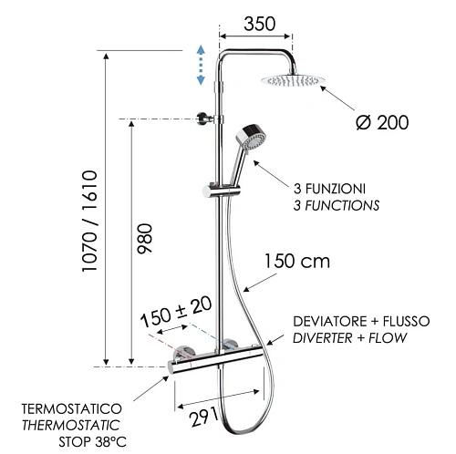 Душевая система Remer EQ32AUFM20 термостатическая Душевая система Remer EQ32AUFM20 термостатическая