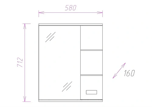 Зеркальный шкаф Onika БАЛТИКА 58.01 правый 205816 Зеркальный шкаф Onika БАЛТИКА 58.01 правый 205816