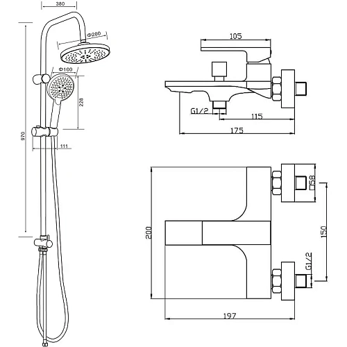 Душевая система Orange Lutz M04-932b с изливом, черный Душевая система Orange Lutz M04-932b с изливом, черный