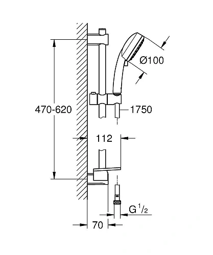 Душевой гарнитур GROHE Vitalio Comfort 100, душевая штанга 600 мм, 9,5 26398000 Душевой гарнитур GROHE Vitalio Comfort 100, душевая штанга 600 мм, 9,5 26398000