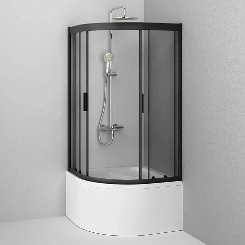 Душевой уголок AM.PM Gem W90G-401A090BT четверть круга 90x90 стекло прозрачное, профиль черный матовый Душевой уголок AM.PM Gem W90G-401A090BT четверть круга 90x90 стекло прозрачное, профиль черный матовый