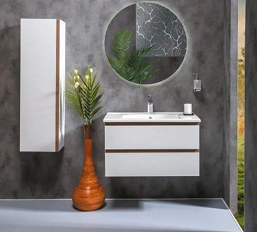 Тумба под раковину Boheme CAPOLDA 85 белая + ручка дерево 849-085-WW Тумба под раковину Boheme CAPOLDA 85 белая + ручка дерево 849-085-WW